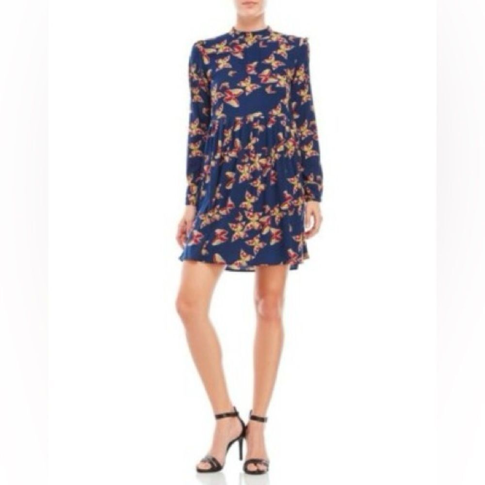 Walter Baker Blue Multi Dahlia Butterfly mock short dress size 8